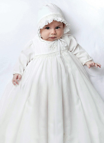 Sarah Louise 001169L Smocked Long Sleeve Christening Gown & Bonnet WHITE