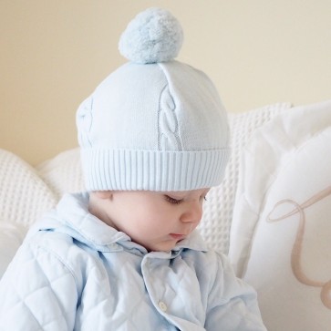 Baby cable knit cotton bobble hat