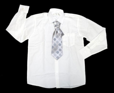 Sebastian Le Blanc EB002w White Shirt and Grey Tie Set