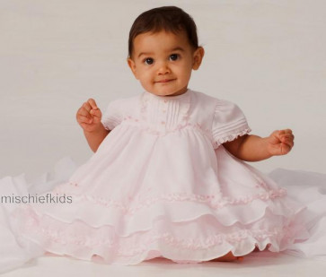 Sarah Louise 0107275 Frilly Layered Baby Dress & Bonnet PINK