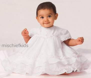 Sarah Louise 0107275 Frilly Layered Baby Dress & Bonnet WHITE