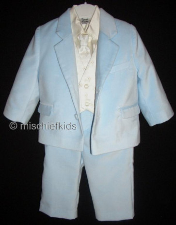 Sarah Louise 002245 Blue and Ivory Five Piece Velvet Suit