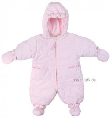 Emile et Rose 29802 1404 Pink Rose Embroidered Snowsuit, Booties and Mittens Set