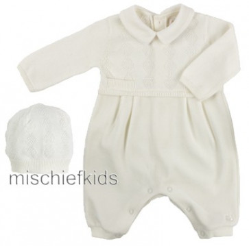 Emile et Rose 1446iv IVORY Cotton True Knit and Velour Romper and Hat