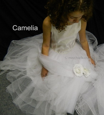 OCCASIONS CAMELIA L A7002X White Beaded Satin and Tulle Communion Dress
