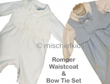 Little Darlings LD2066 and LD2073 Bowtie Romper BLUE or CREAM