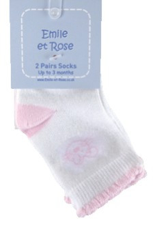 Emile et Rose 4621 ANYA Girls White Pink Socks 2 PAIR PACK