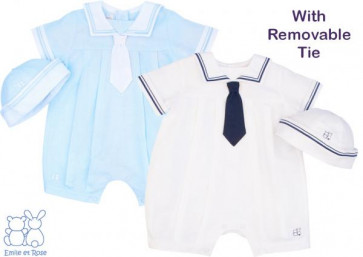 Emile et Rose 7207 CORBY Sailor Style Romper and Hat in WHITE and NAVY or BLUE and WHITE