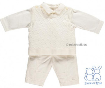 Emile et Rose 9497 FLYNN Ivory Diamond Knit and Cord 3 Piece