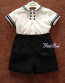 Sarah Louise 011169 Boys White & Navy Buster Suit