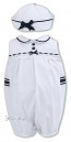 Sarah Louise 011171 Baby Girl Bubble Romper & Hat in white & navy