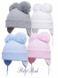 Satila Hat with Huge Double Pom Poms in Grey white pink or blue