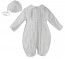 Sarah Louise 232 Pleated Front Christening Romper and Hat Set WHITE LONG SLEEVE
