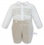 Sarah Louise 011253 011613 Boys Velvet Smocked Buster Suit in white and beige