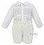 Sarah Louise 011253 011613 Boys Velvet Smocked Buster Suit in white and ivory