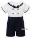 Sarah Louise 011875 White/Navy Sailor Shirt & Shorts Buster Suit