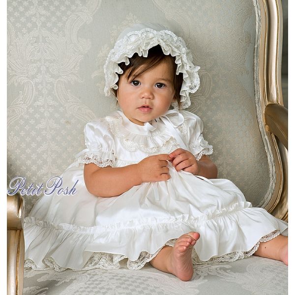 WHITE Christening Gown Dress With Removable Lace Ireland – CottonKids.ie