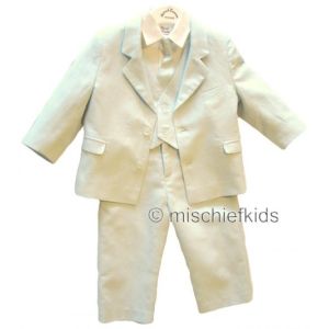 Sarah Louise 002246 Five Piece Linen and Cotton Boys Suit IVORY/WHITE