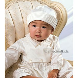 Sarah Louise 002216 Ivory Pure Silk Christening Romper and Hat