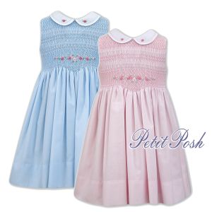 Sarah Louise 011495 hand smocked girls dress in pink or blue