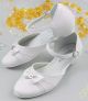 Girls white bow front communion shoes