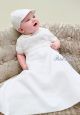 Sarah Louise 001179 Boys Pin-tuck Christening Romper with Cap & Christening Gown Skirt shown on baby boy
