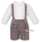 Sarah Louise 011750 Boys ivory Shirt & brown check Shorts with braces Set 
